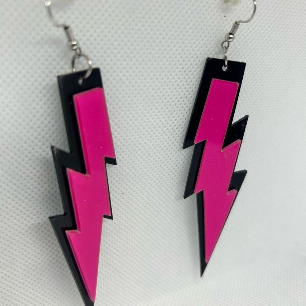 Pink and Black Lightning Bolt Earrings